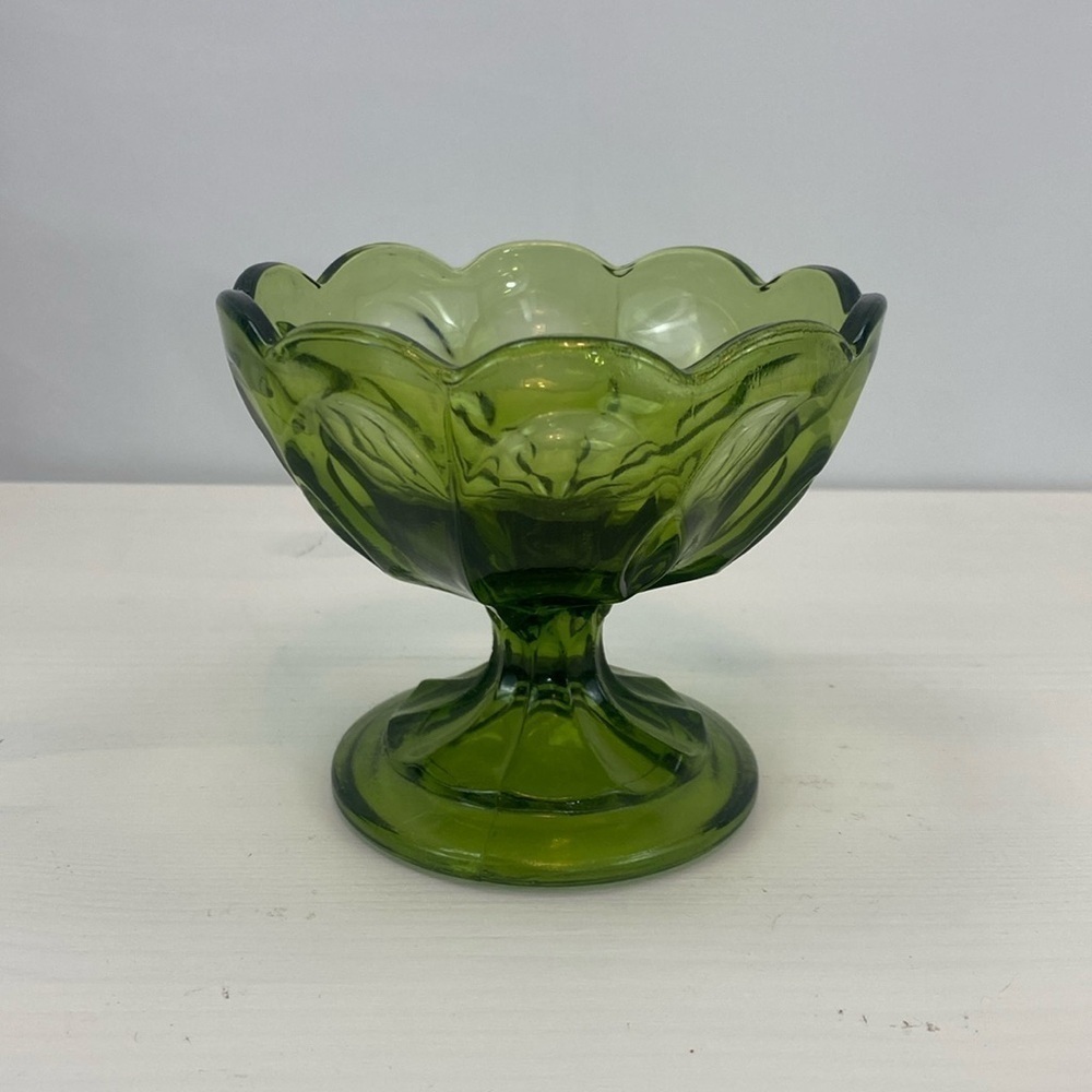 Vintage Green Glass Pedestal Bowl